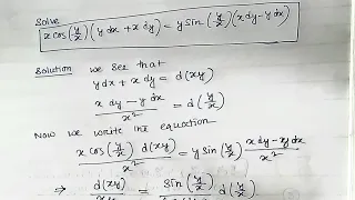 solve x cos(y/x)(xdy+ydx)=ysin(y/x)(xdy-ydx)