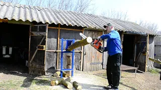 Держатель бревен в работе.