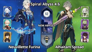 C0 Neuvillette Furina & C0 Alhaitam Spread - NEW Spiral Abyss 4.6 Floor 12 Genshin Impact