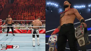 WWE 2K23 Gameplay: Roman Reigns Double Title Entrance, *NEW* Spear, Finishers, Winning Scene & More