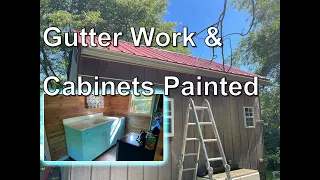 Gutter for Rain Catchment & Peek at the Kitchen in the Off Grid Cabin