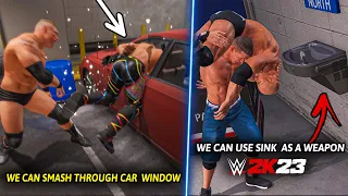WWE 2K23 Amazing Things We Can Do In Backstage | PS5 (We can use Sink as a Weapon)