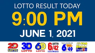 Lotto Results Today June 1 2021 9pm Ez2 Swertres 2D 3D 6D 6/42 6/49 6/58 PCSO