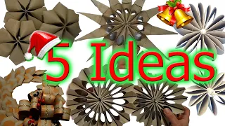 5 MANUALIDADES navideñas CON TUBOS de papel  HIGIENICO🎄