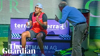 'It's so stupid': Kyrgios smashes racket and argues with umpire in win against Tsitsipas