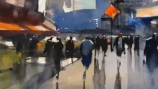 Advancing with Watercolor: Simplify with  Patterns “Hustle & Bustle, Times Square”