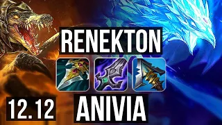 RENEKTON vs ANIVIA (MID) | 8/0/4, 1200+ games, 1.5M mastery, Legendary | KR Grandmaster | 12.12