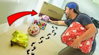 ENCONTREI UMA TRILHA DE PRESENTES SURPRESAS !! (GANHEI A TV GIGANTE?)