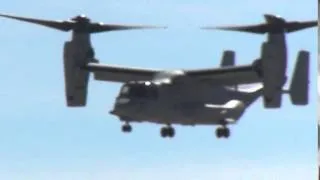The MV-22 Osprey hovers above the 2014 Miramar Air Show