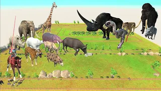 Animal vs. Prehistoric mammals speed race. Fenced grassland field! | Animal Revolt Battle Simulator
