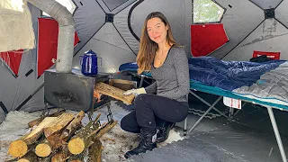 Winter Hot Tent Camping With My GF | Dutch Oven Beef Stew