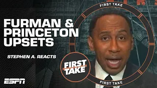 Stephen A. reacts to the FURMAN & PRINCETON UPSETS 🤯 | First Take