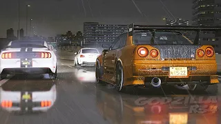 Ultimate Simulation: Nissan Skyline GTR R34 V-Spec Cutting Traffic with Porsche 911 GT3 RS (992)