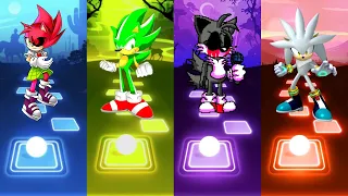 Amy exe Sonic 🆚 Green Sonic 🆚 Tails exe Sonic 🆚 Silver Sonic | Sonic Tiles Hop EDM Rush