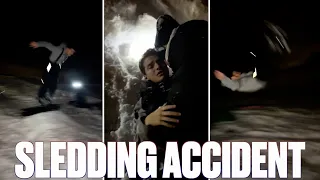 BACK INJURY SLEDDING | DID HE BREAK HIS BACK DOING A FRONT FLIP OFF A MOVING SLED?