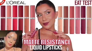 *new* L'OREAL INFALLIABLE MATTE RESISTANCE LIPSTICK + NATURAL LIGHTING LIP SWATCHES & EAT TEST | MJ