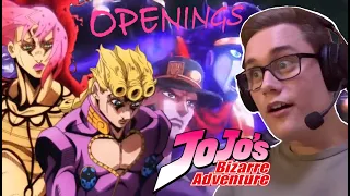 JoJo's Bizarre Adventure Openings (1-12) FIRST TIME REACTION | IT REVERSED?!