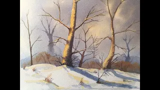 How to paint Winter trees and deep snow. Lesson 28.