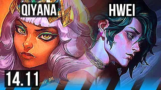 QIYANA vs HWEI (MID) | 71% winrate, 6 solo kills, Godlike | EUW Diamond | 14.11