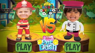 Tag with Fire Chief Ryan vs Love Diana Pet Dash Fireman Roma - Run Gameplay