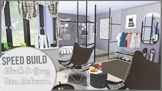 The Sims 4 Speed Build | GRAY & BLACK TEEN BEDROOM + CC Links