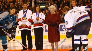 Looking back at Queen Elizabeth II Ceremonial Puck Drop Alongside Wayne Gretzky