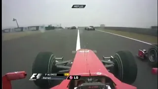 Fernando Alonso onboard overtake on Felipe Massa on pit-lane entry Chinese GP 2010