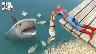 SPIDERMAN got eaten by shark in GTA V | MEGALODON vs. SPIDERMAN | SPIDERMAN RIG ROLLS GTA V