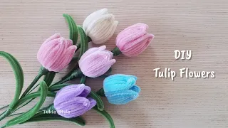 DIY ดอกทิวลิป จากลวดกำมะหยี่ | pipe cleaner flowers tulips | tukta style