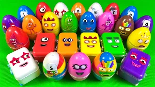 Finding Numberblocks & Alphablocks inside Rainbow Eggs CLAY ! Satisfying ASMR Videos