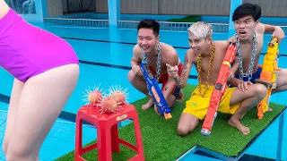 FUNNY 6 PACK ABS PRANK BATTLE NERF Rick Man Nerf Guns Crime LAUGHING CHAIR GIRL PRANK | VTL Nerf War