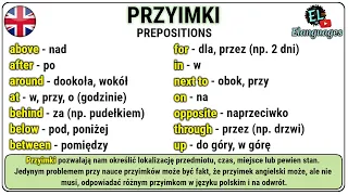 Przyimki po angielsku czasu, miejsca, ruchu, kierunku at in on i złożone - Prepositions in English