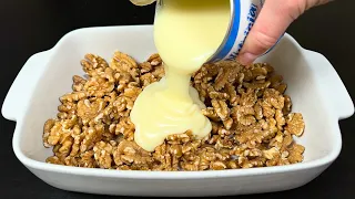 Beat condensed milk with nuts! Quick no-bake dessert! Royal delicacy!