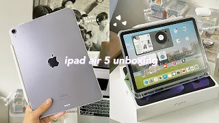 ipad air 5 (purple) unboxing ft. apple pencil, and accessories