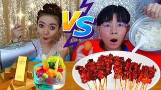 Fat VS skinny challenge, rich people VS poor people #Mukbang​ FOOD CHALLENGE: Kunti