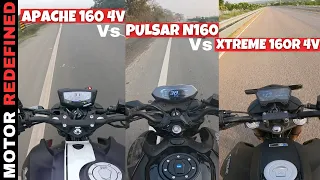 Finally TVS Apache RTR 160 4V Vs Bajaj Pulsar N160 Vs Hero Xtreme 160R 4V Ride Comparison Is Here