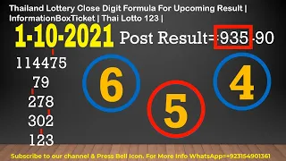 1-10-2021 Thailand Lottery Close Digit For Upcoming Result | InformationBoxTicket | Thai Lotto 123 |