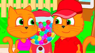 Cats Family in English - Gumball Machine Courier Cartoon for Kids