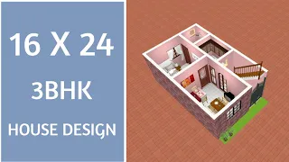 16 x 24 House Plan ll 384 Sqft Ghar Ka Naksha ll 16 x 24 House Design