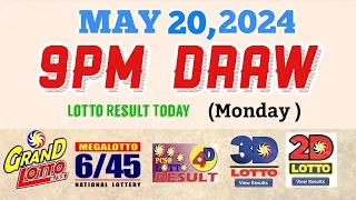 Lotto Result Today 9pm draw May 20, 2024 6/55 6/45 4D Swertres Ez2 PCSO#lotto