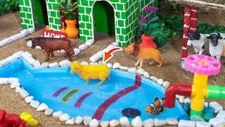 DIY tractor Farm Diorama with special lake | Diy house for cow, pig | Supply Water for animals