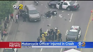 LAPD Motorcycle Officer Hospitalized After Crash With Minivan In Van Nuys