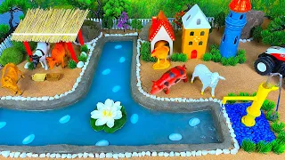 Diy Farm Animal Toys in the sandbox | Farm Small World Diorama With Animals And Mini Water Pump