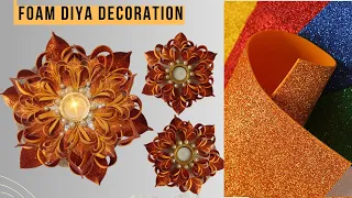 Glitter Foamseet Diya Decoration Making | Easy & Simple Foam Sheet Flower Diya | Diy Decor Handmade