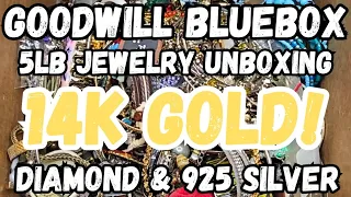 14K GOLD, DIAMOND & 925 SILVER! 🔥 Goodwill BlueBox 5lb Jewelry Jar Unboxing OHIO #jewelryunboxing