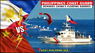 Philippine Coast Guard REMOVES China's Floating Barriers in West Philippine Sea