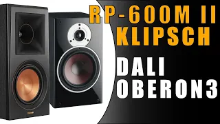 Dali Oberon 3 vs Klipsch RP-600M MKII + Wiim AMP porównanie kolumn głośnikowych podstawkowych