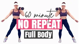 60 MIN FULL BODY NO REPEAT | Full Body Cardio & Strength HIIT 🔥Burn 482 Calories