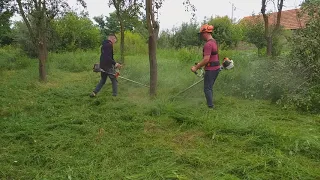 Stihl fs 560 c-em & Husqvarna 135 r cutting with 3 mm line