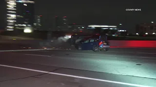 Disabled Vehicle Struck Following Freeway Crash (Caught On Camera) | Irvine, CA